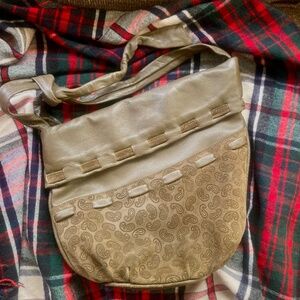 Charles Klein olive green bucket / hobo bag with adjustable strap